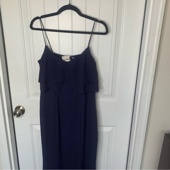 Bhldn anthropologie Navy sleeveless ruffle gown maxi dress prom wedding‎ guest 8 - Picture 5 of 8